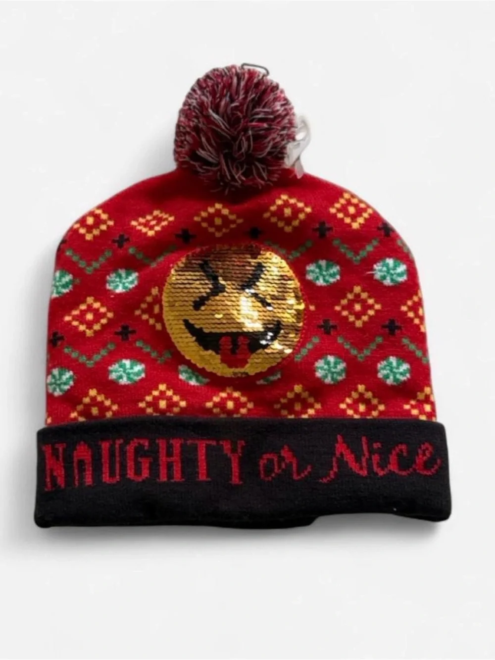 Kids Red Black Emoji Knit Beanie Winter Hat